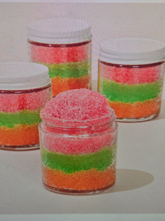 Zaya Soaps Rainbow Sherbert Sugar Scrub 4oz. jar with a colorful swirl Sugar Scrub