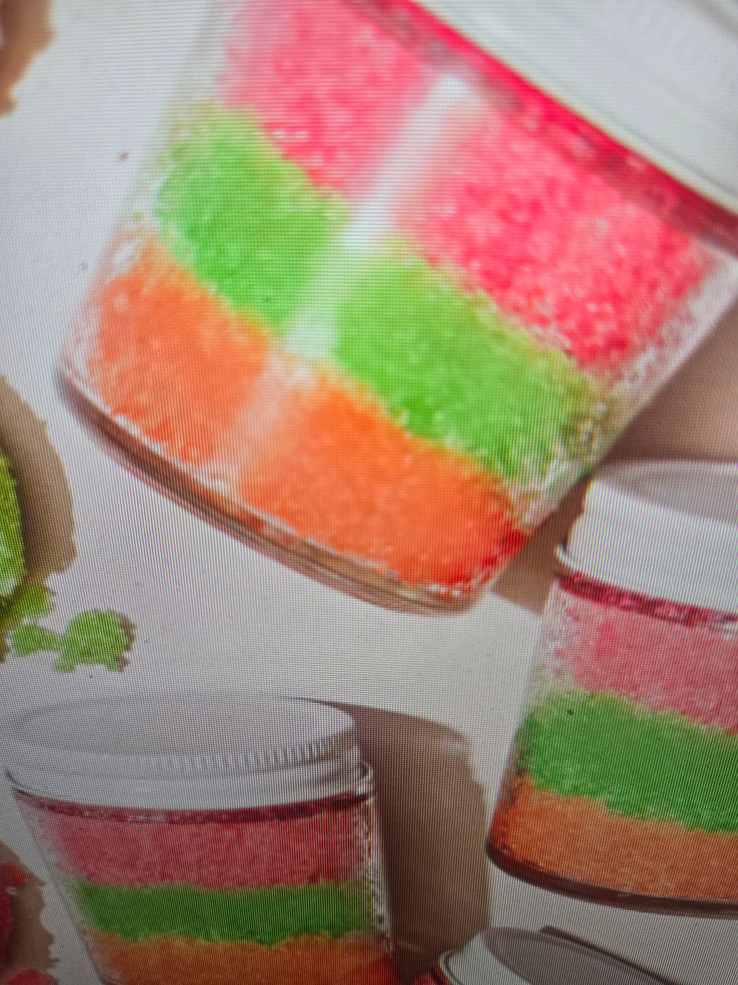 Zaya Soaps Rainbow Burst Sugar Scrub 4oz. close up of colorful Scented Sugar scrub layers- by Zaya Soaps LLC