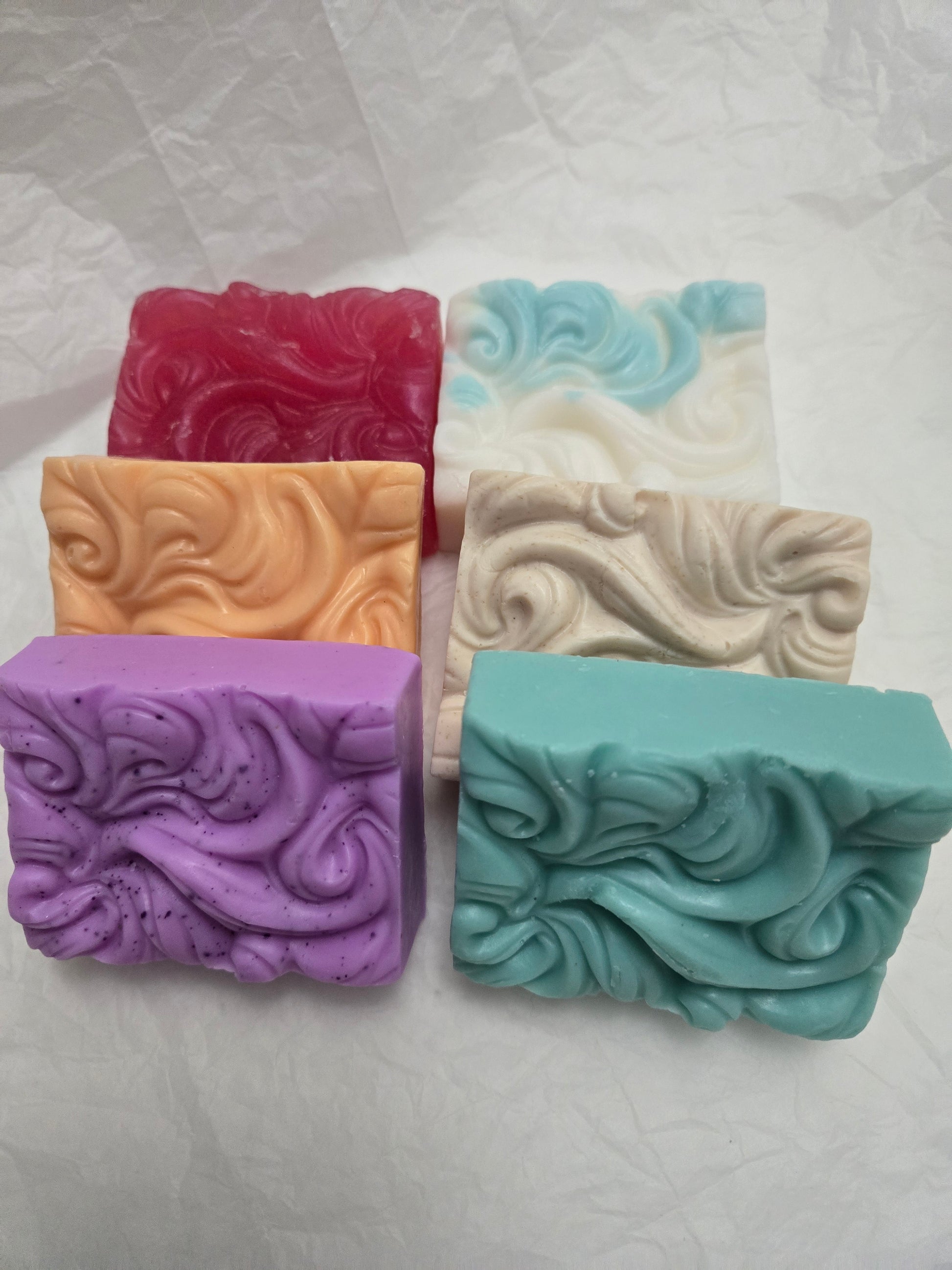 Zaya Soaps Just waves 6-Bar-Handcrafted Shea Butter Lavender Bloom, Orange10X, Watermelon Sugar, Eucalyptus, Brambleberry, Crisp Cotton by Zaya Soaps