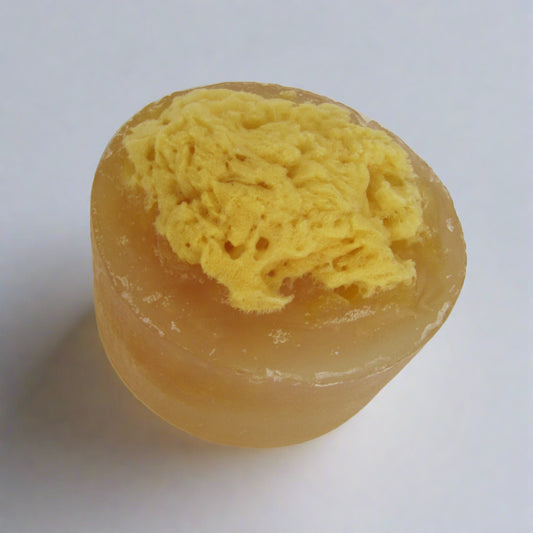 Zaya Soaps Sea Salt Sponge for Men Close up view of a natural fiber texture in the center -by Zaya Soaps LLC